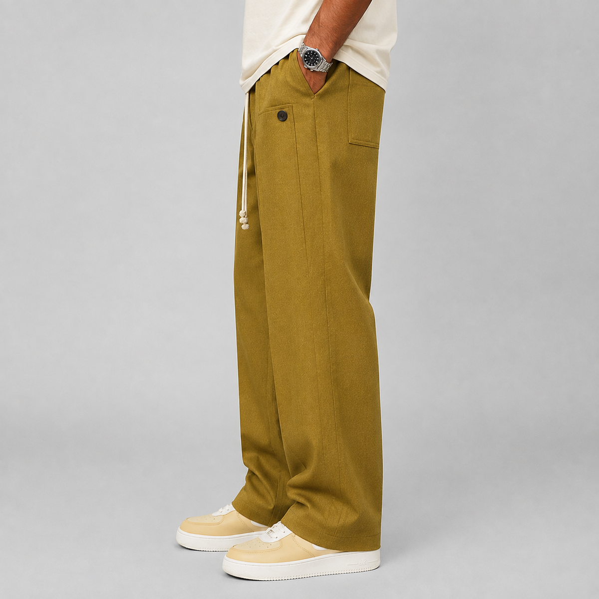 Men's relaxed wide-leg drawstring trousers