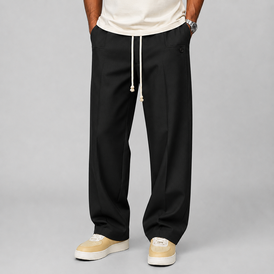 Men's relaxed wide-leg drawstring trousers