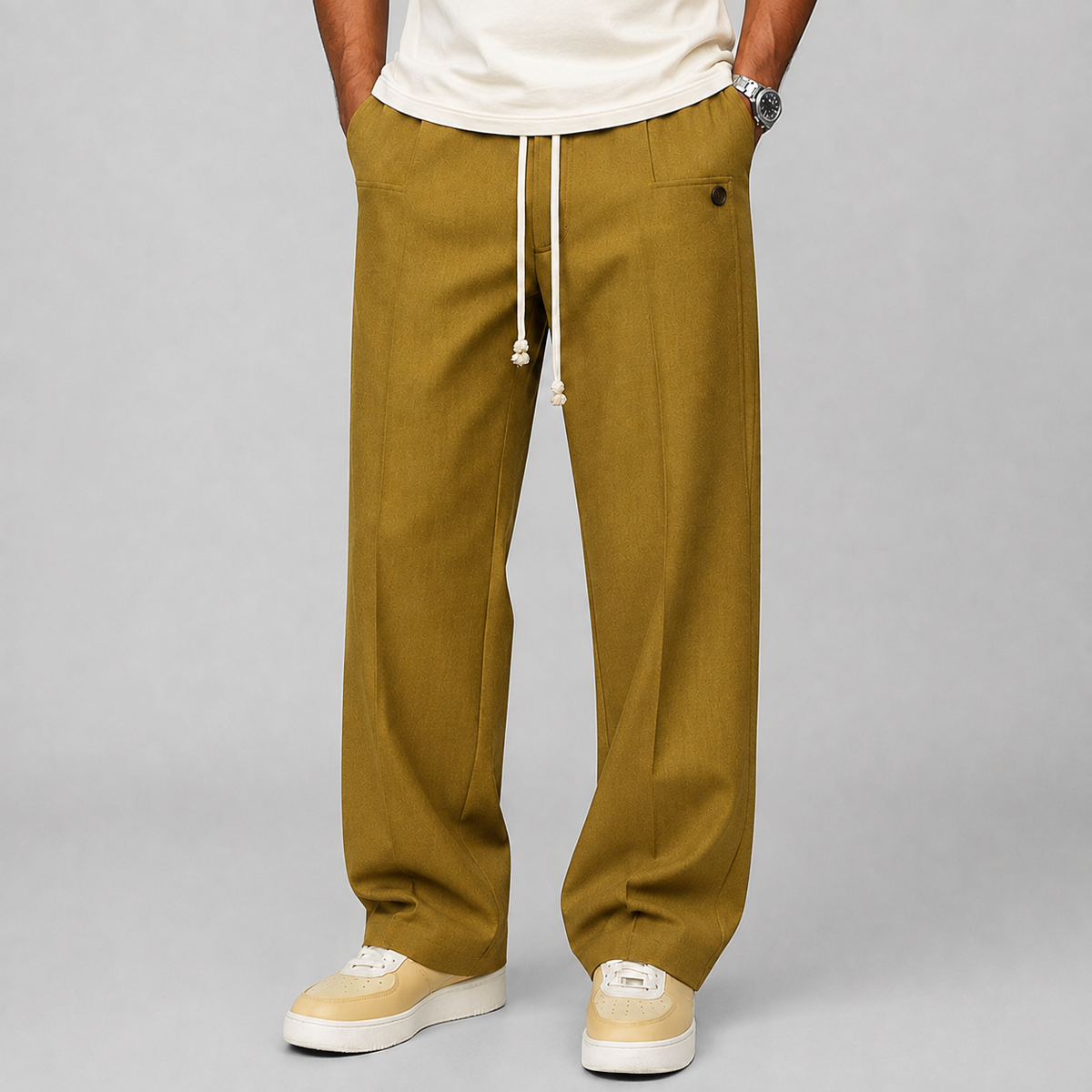 Men's relaxed wide-leg drawstring trousers