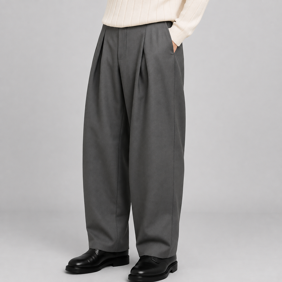 Men's high-waist double-pleat wide-leg tailored trousers