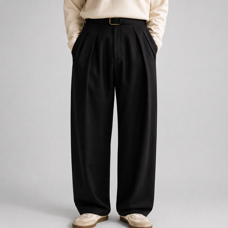Men's high-waist double-pleat wide-leg tailored trousers