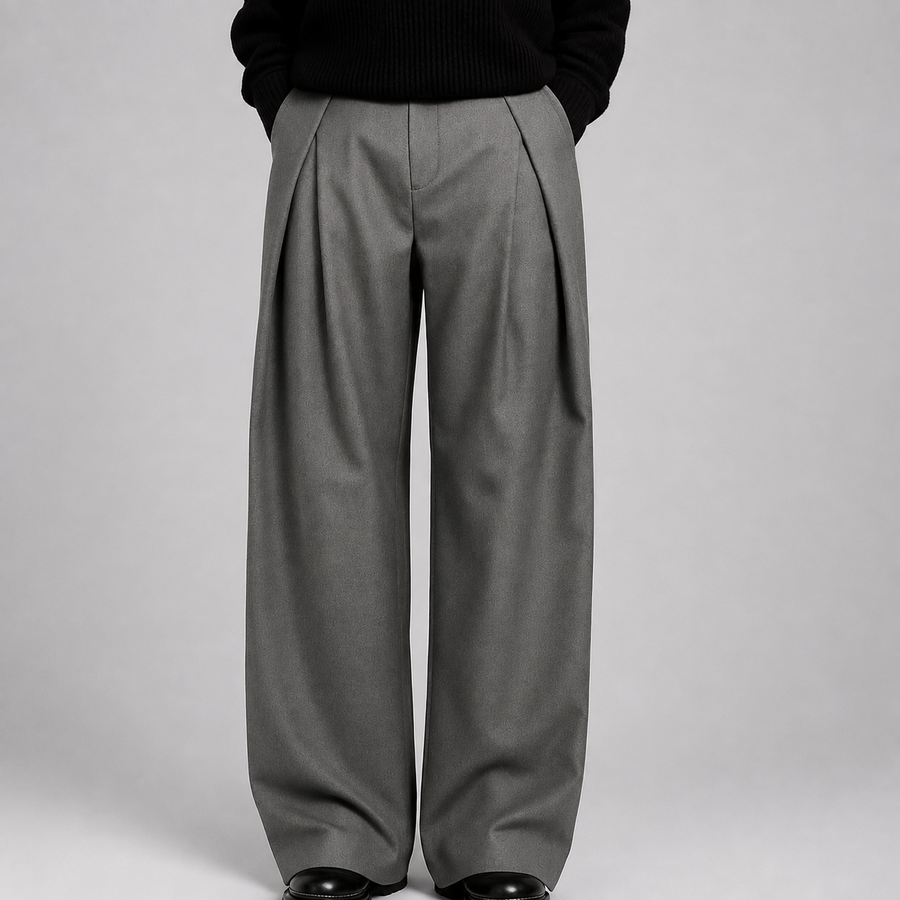 Men's high-waist double-pleat wide-leg tailored trousers