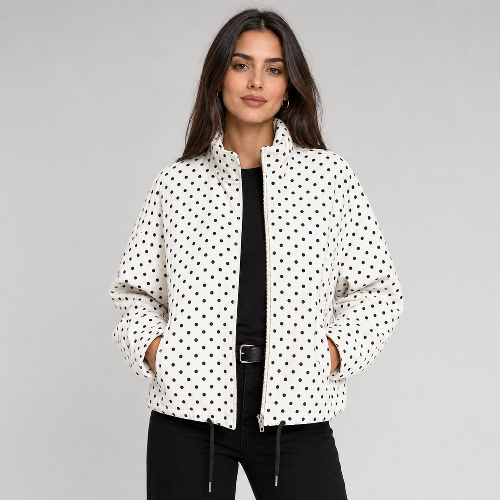 Women's oversized cropped polka dot bomber jacket