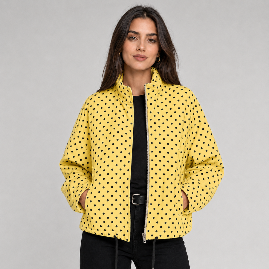 Women's oversized cropped polka dot bomber jacket