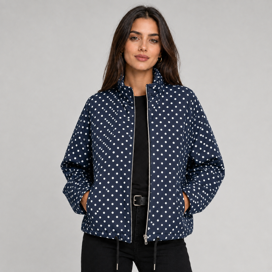 Women's oversized cropped polka dot bomber jacket
