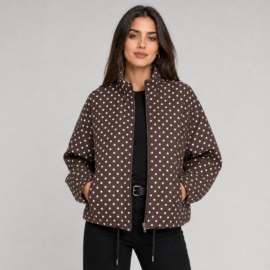 Women's oversized cropped polka dot bomber jacket