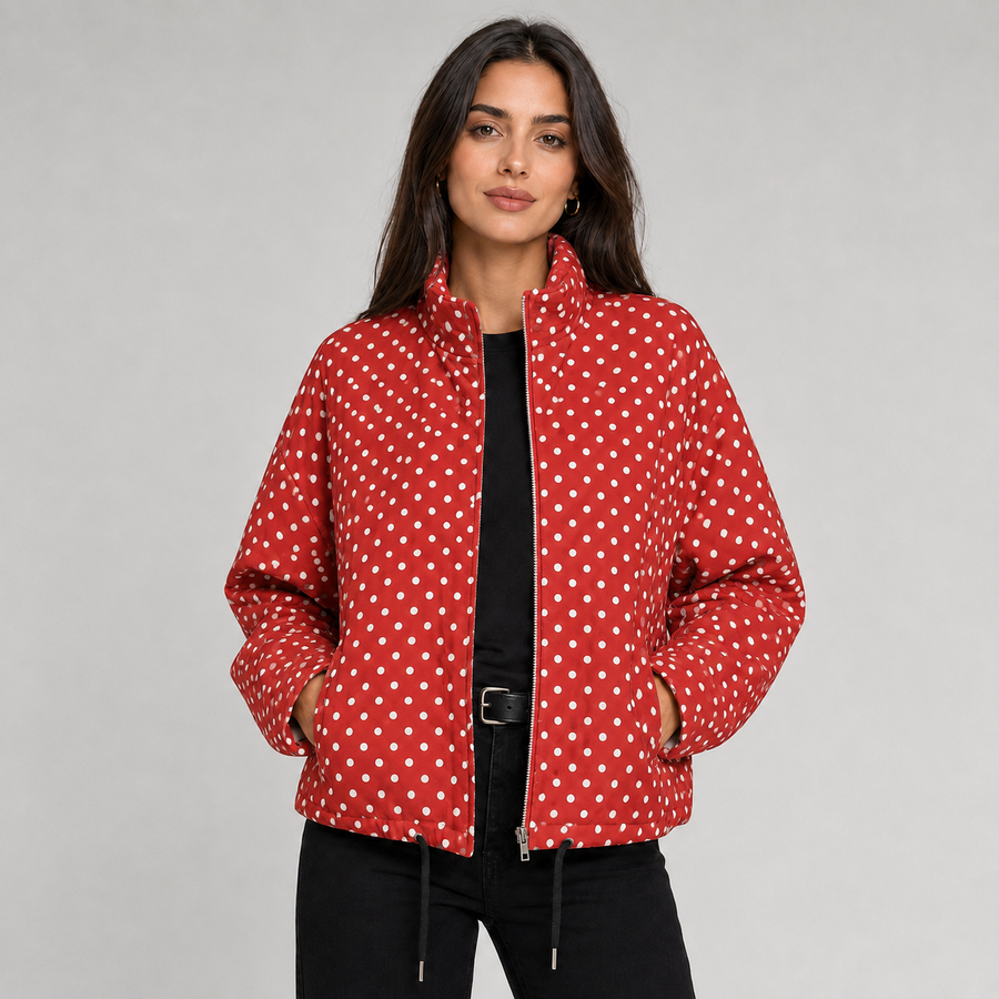 Women's oversized cropped polka dot bomber jacket