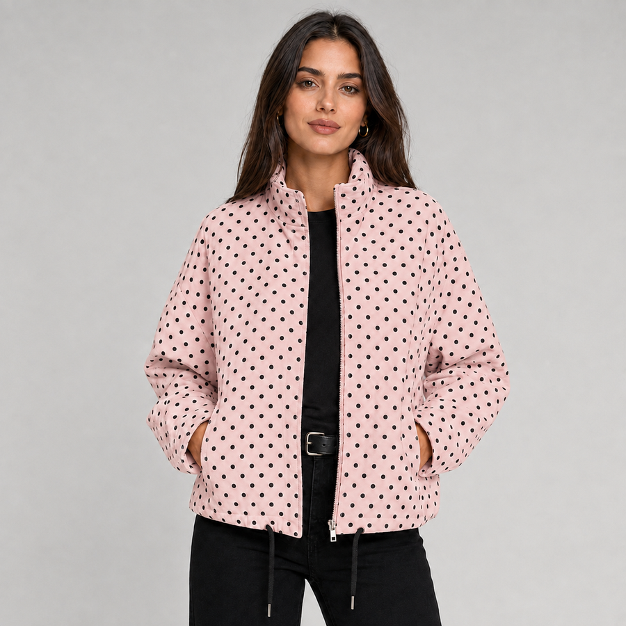Women's oversized cropped polka dot bomber jacket
