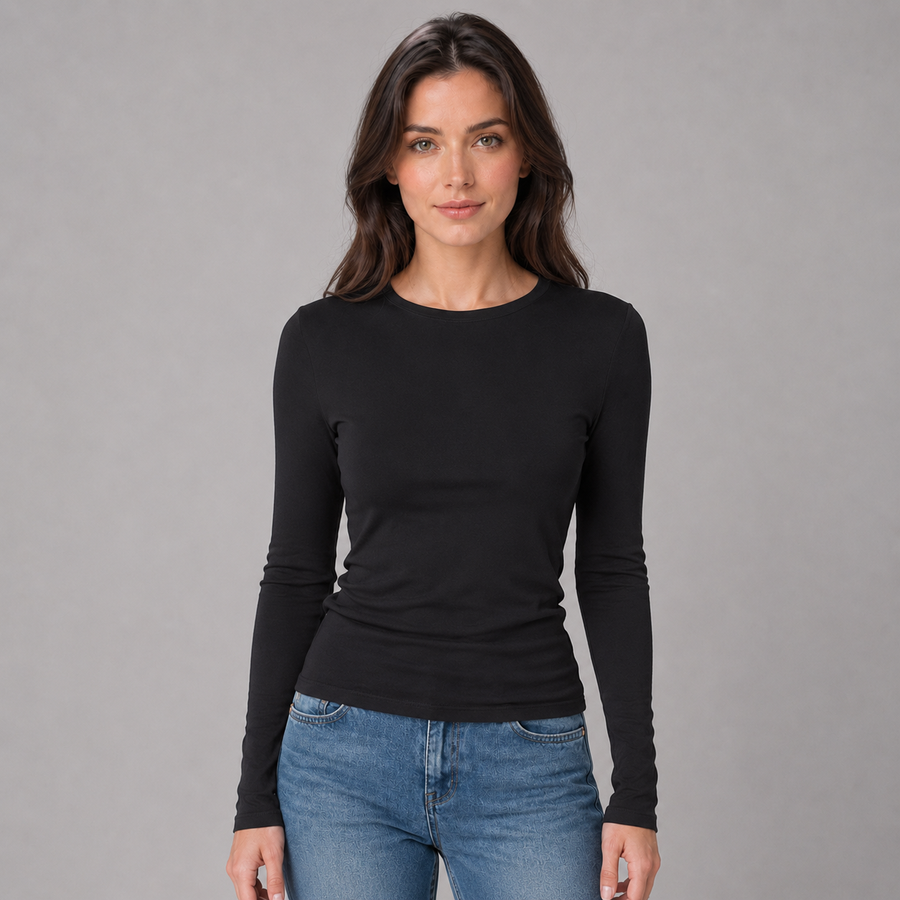 Women's slim-fit round neck long sleeve top