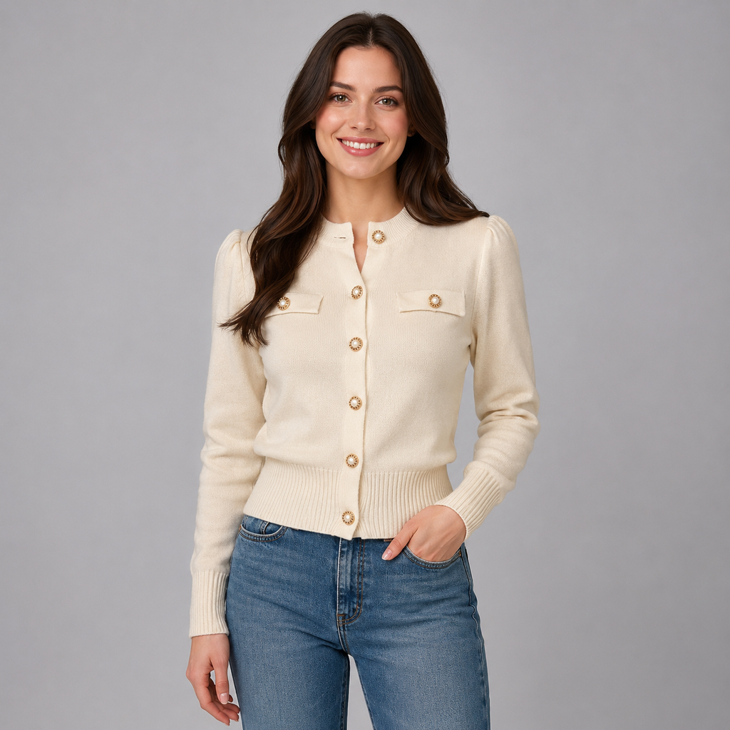 Women's cropped ribbed cardigan with gold-tone buttons