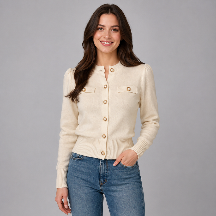 Women's cropped ribbed cardigan with gold-tone buttons