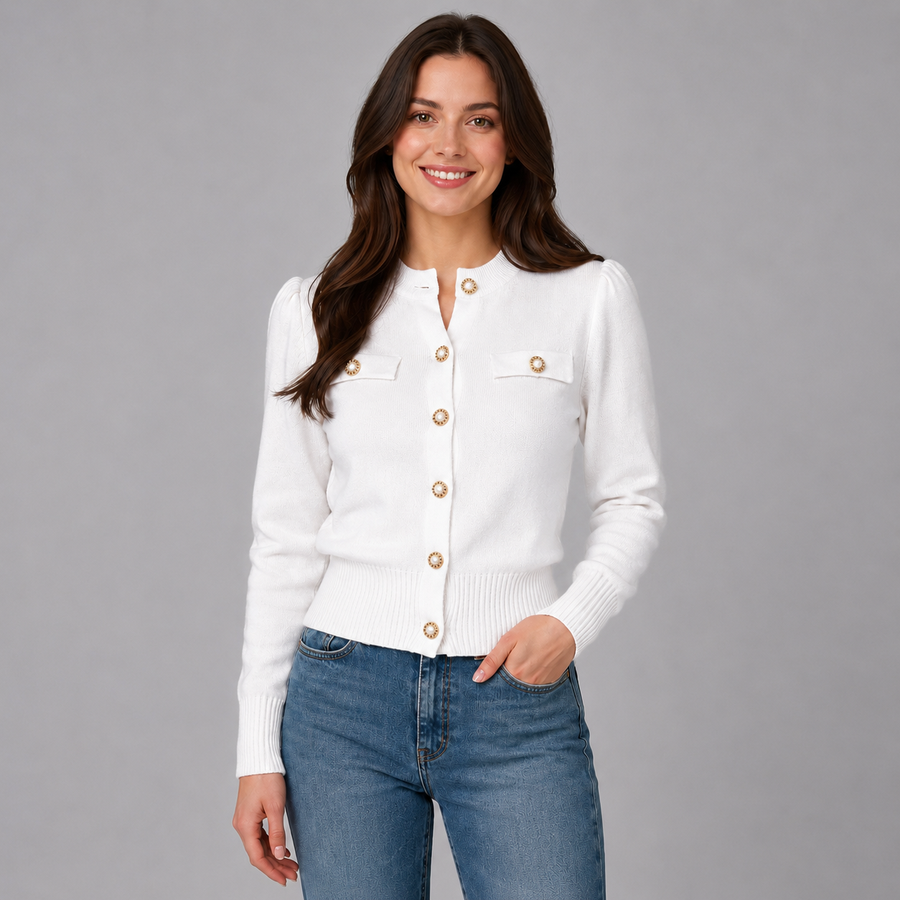 Women's cropped ribbed cardigan with gold-tone buttons