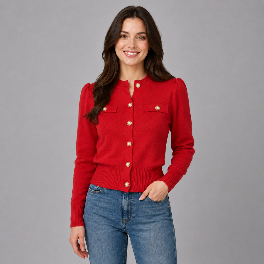 Women's cropped ribbed cardigan with gold-tone buttons