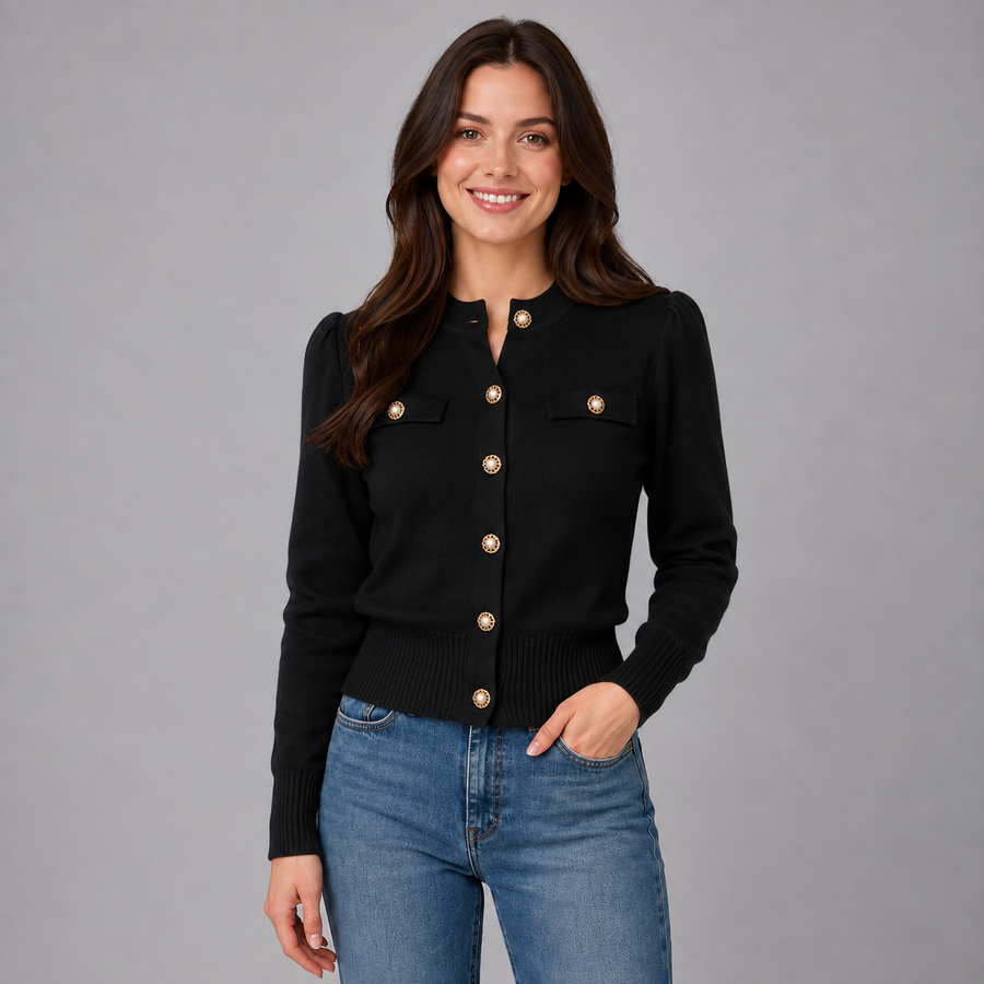 Women's cropped ribbed cardigan with gold-tone buttons