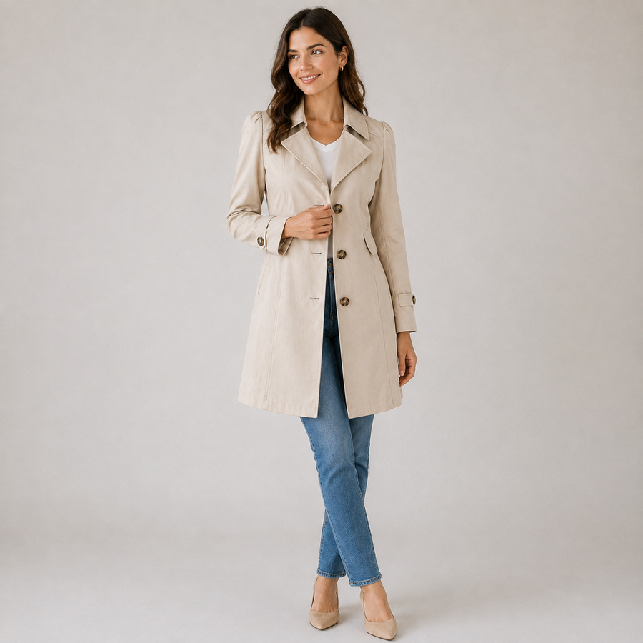 Women's short tailored button-front trench coat