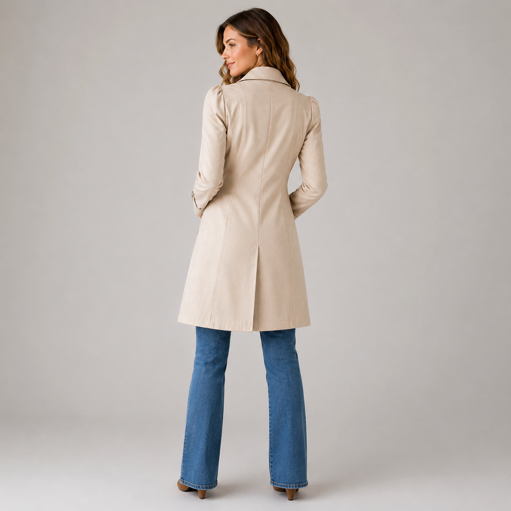Women's short tailored button-front trench coat