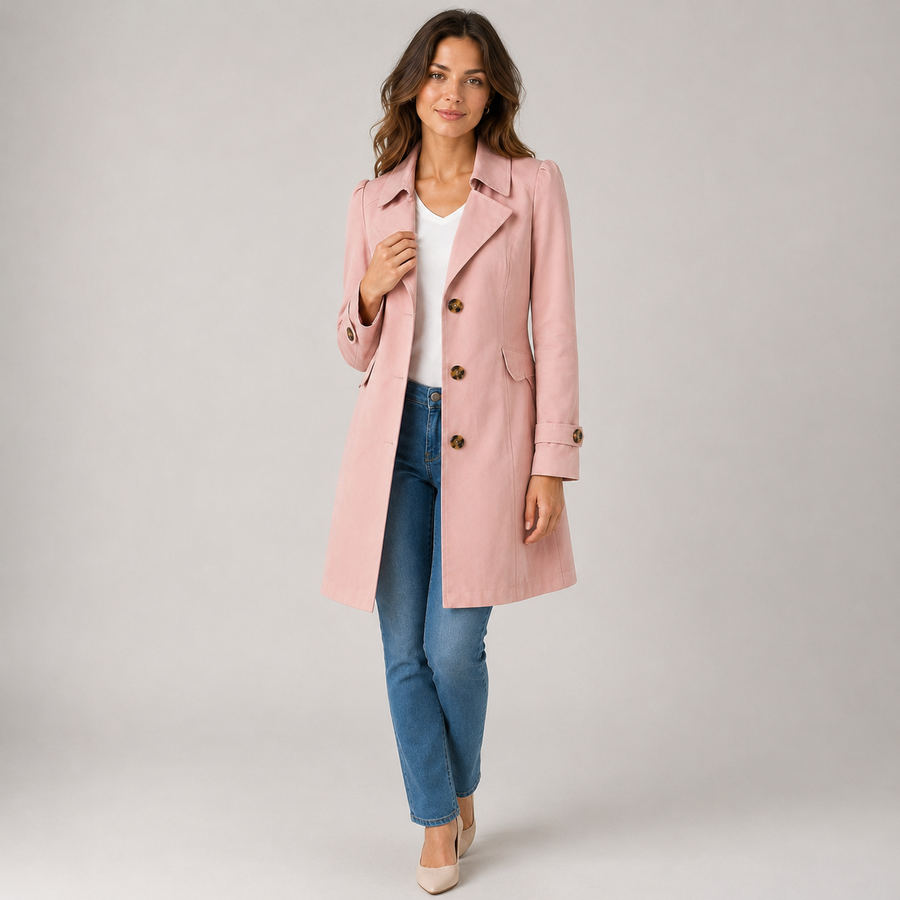 Women's short tailored button-front trench coat