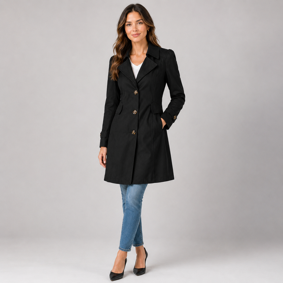 Women's short tailored button-front trench coat