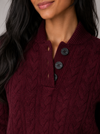 Women's cable knit jumper with buttoned neck