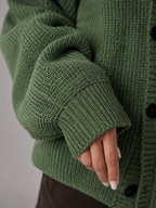 Women's oversized chunky knit cardigan with a V-neck and pockets
