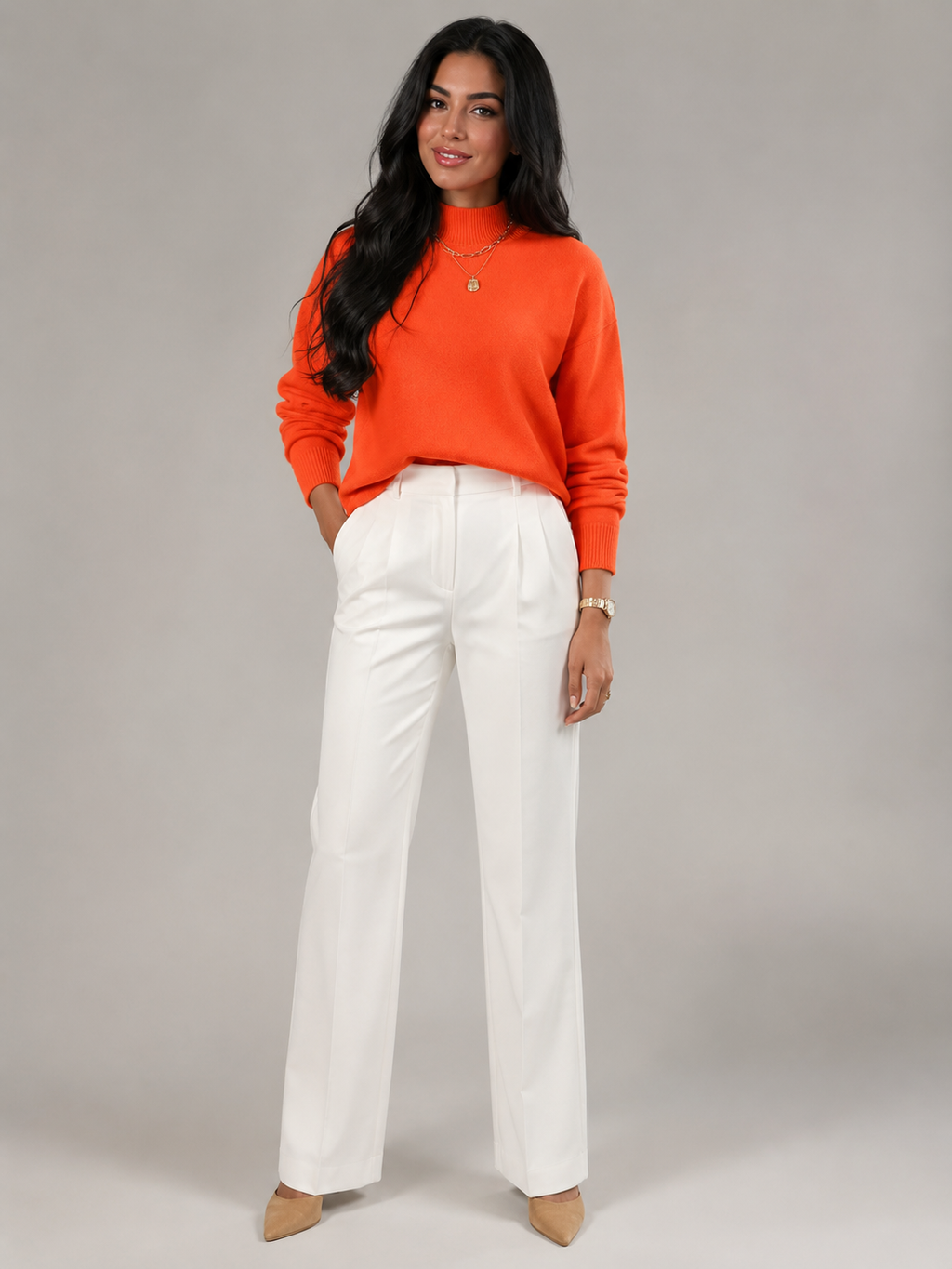 Women's soft fine-gauge jumper with a mock neck