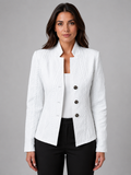 Women's woven-texture collarless button-front blazer