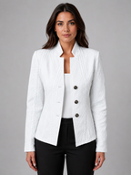 Women's woven-texture collarless button-front blazer