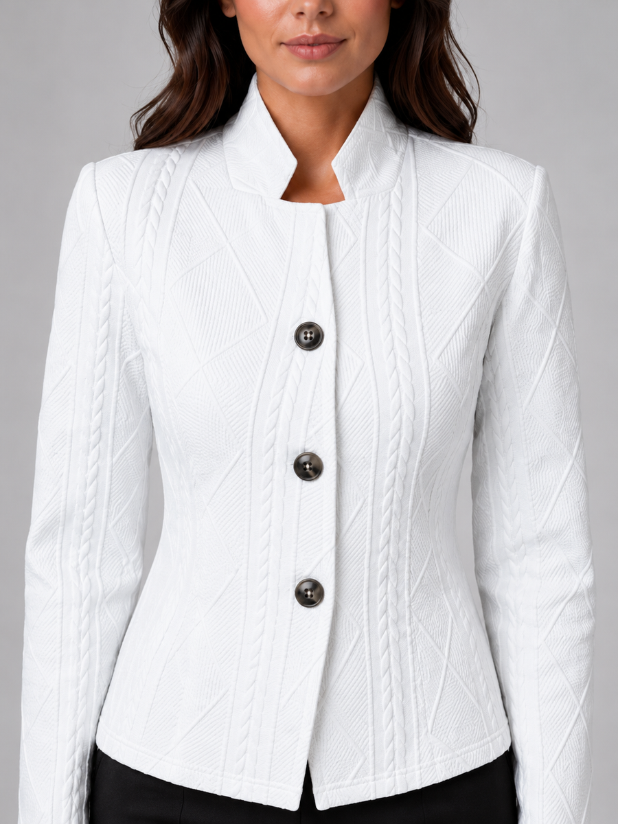 Women's textured collarless blazer with fitted waist