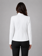 Women's textured collarless blazer with fitted waist