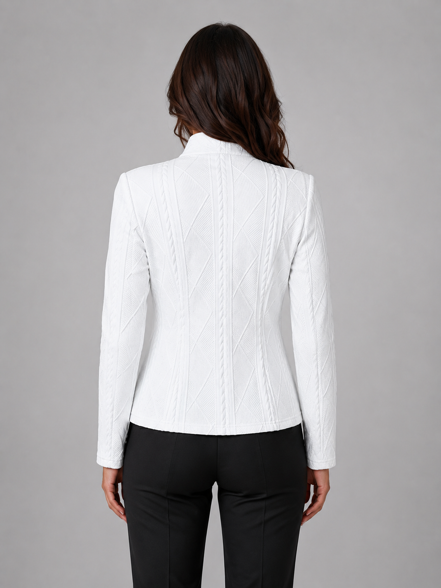 Women's textured collarless blazer with fitted waist