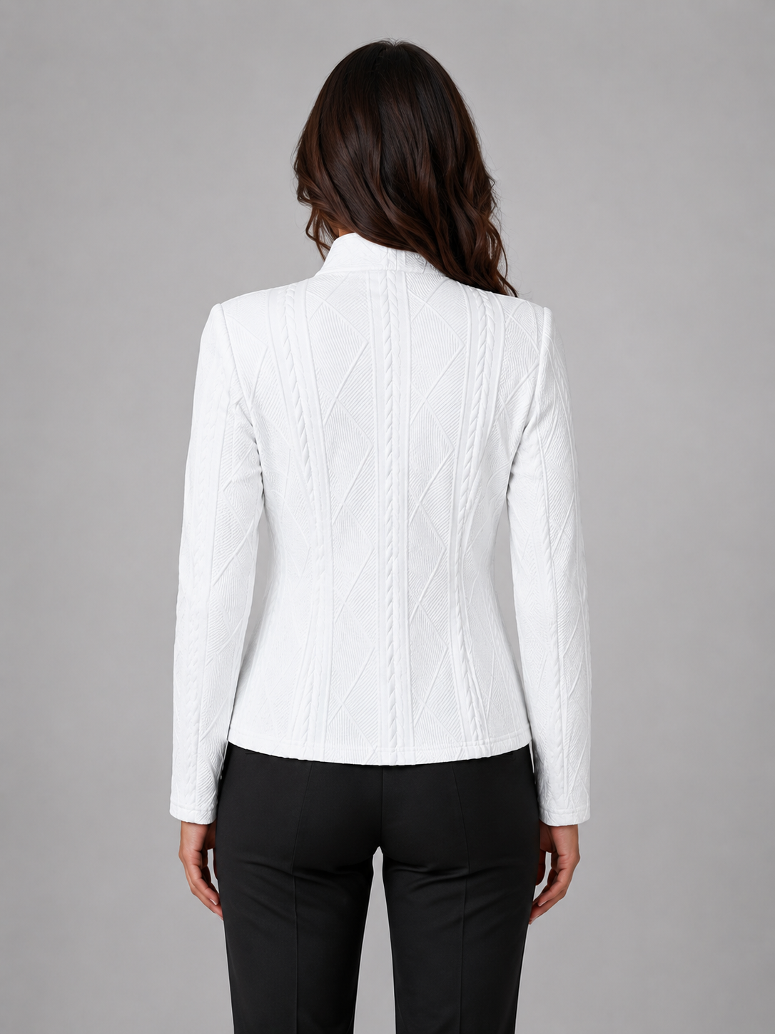 Women's woven-texture collarless button-front blazer