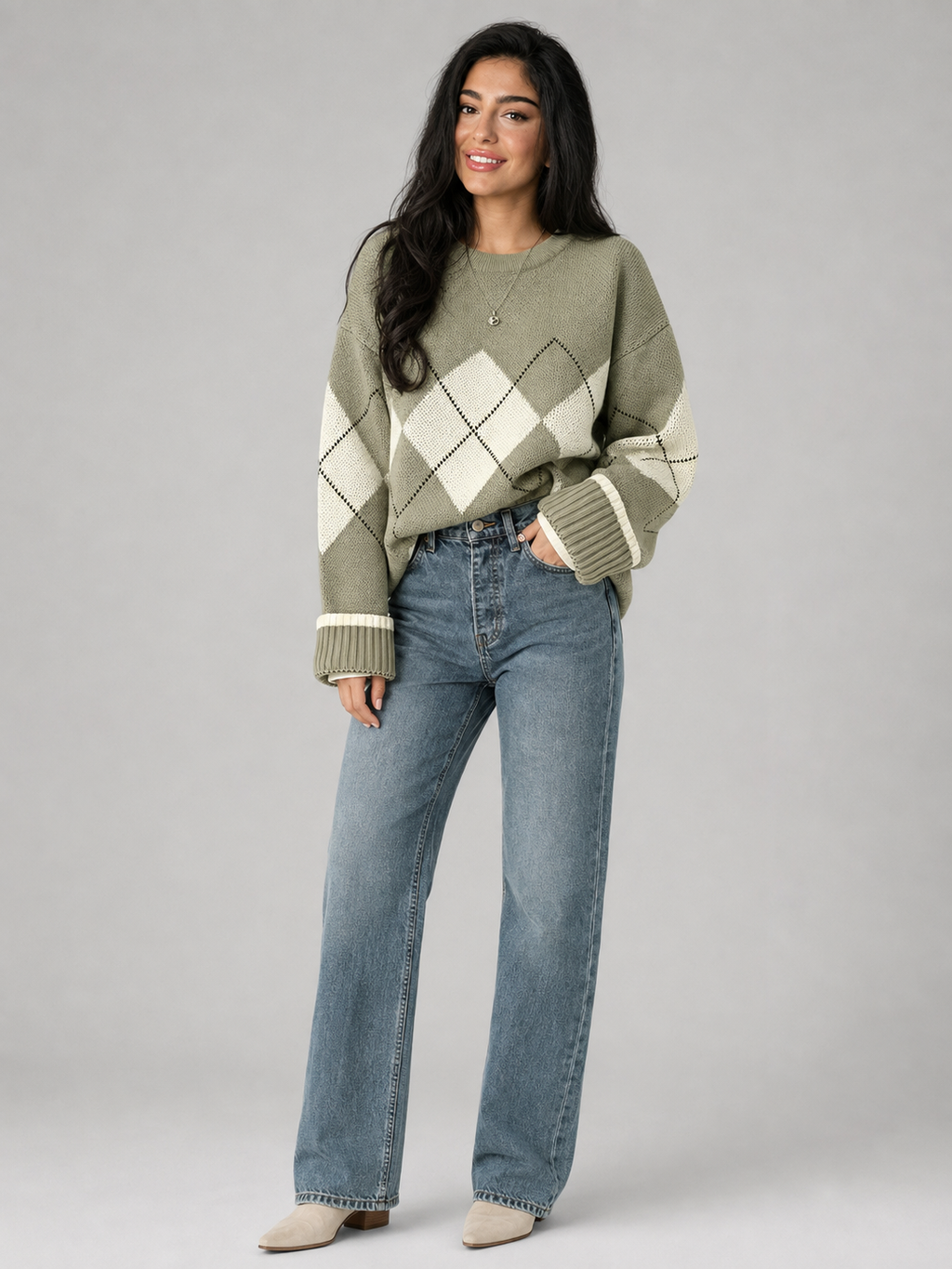 Women's argyle patterned knit jumper