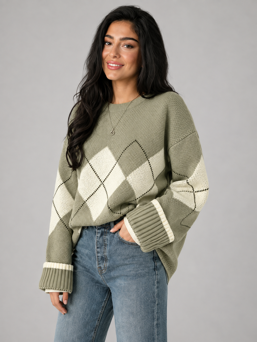 Women's argyle patterned knit jumper
