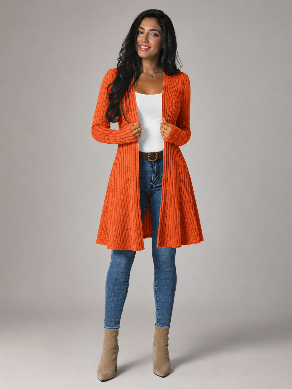 Women's open front ribbed cardigan