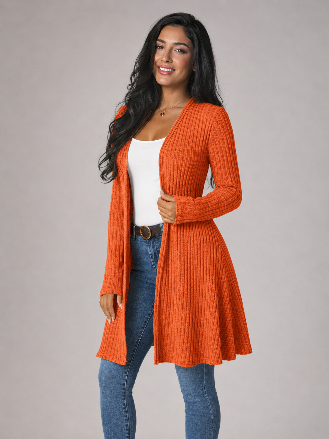 Women's open front ribbed cardigan