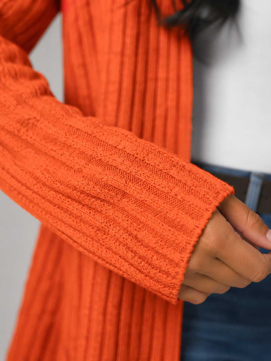 Women's open front ribbed cardigan