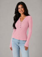 Women's ribbed knit top with button front