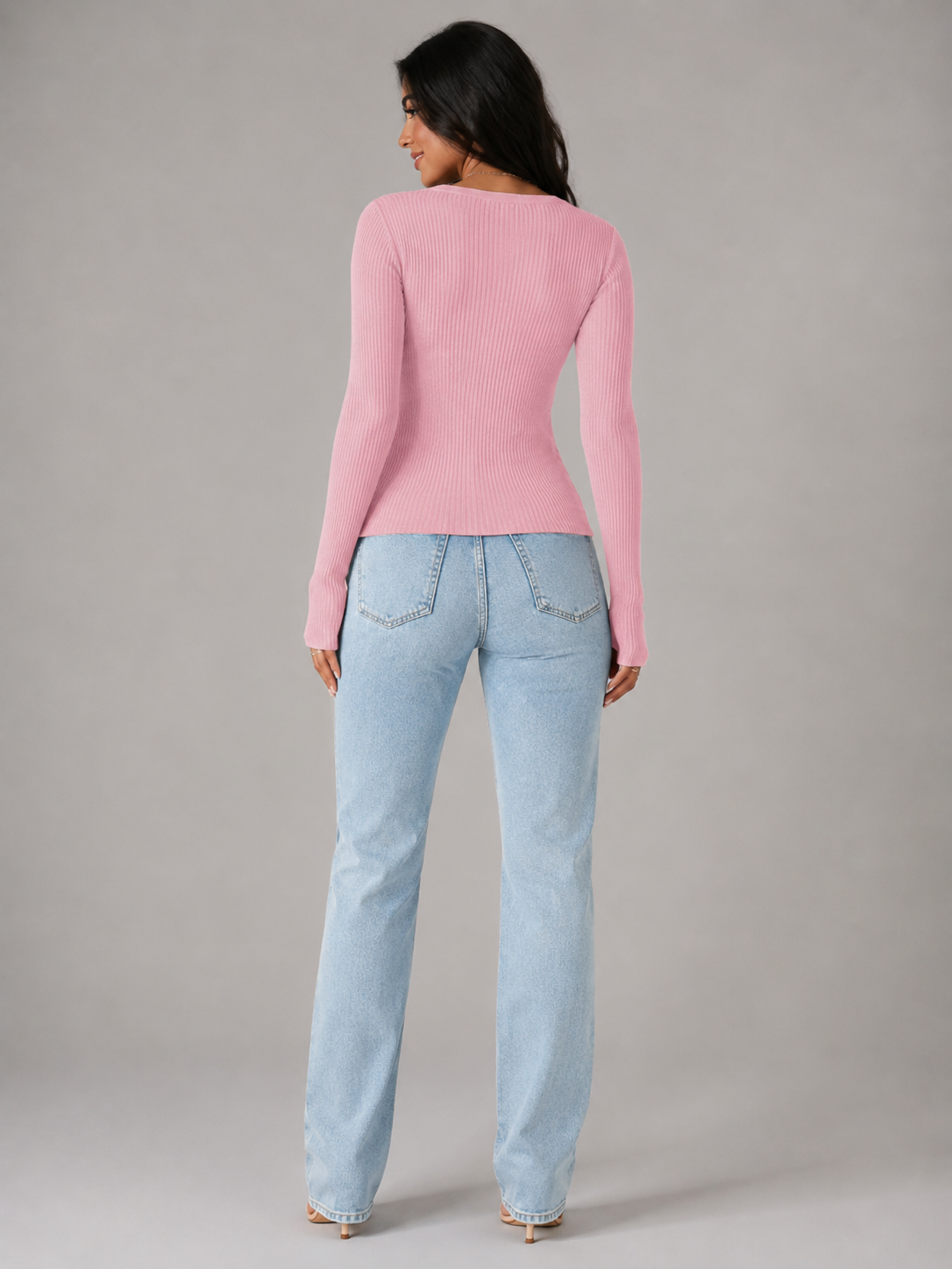 Women's ribbed knit top with button front