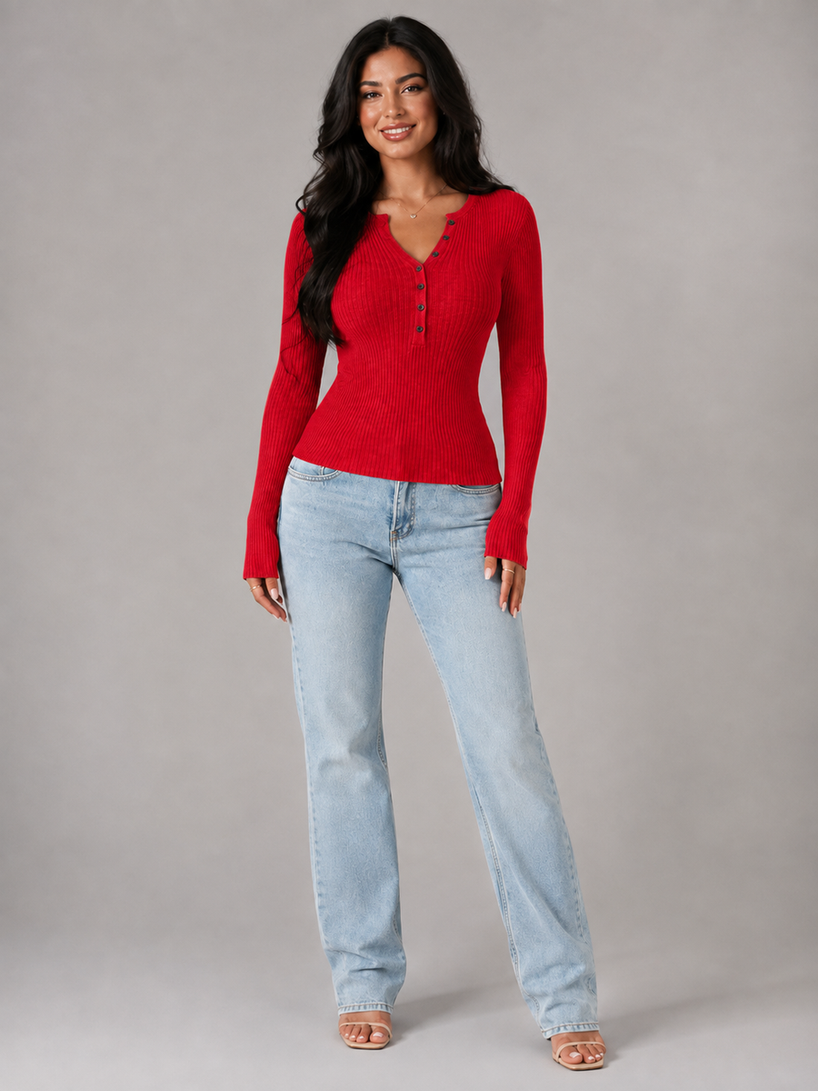 Women's ribbed knit top with button front