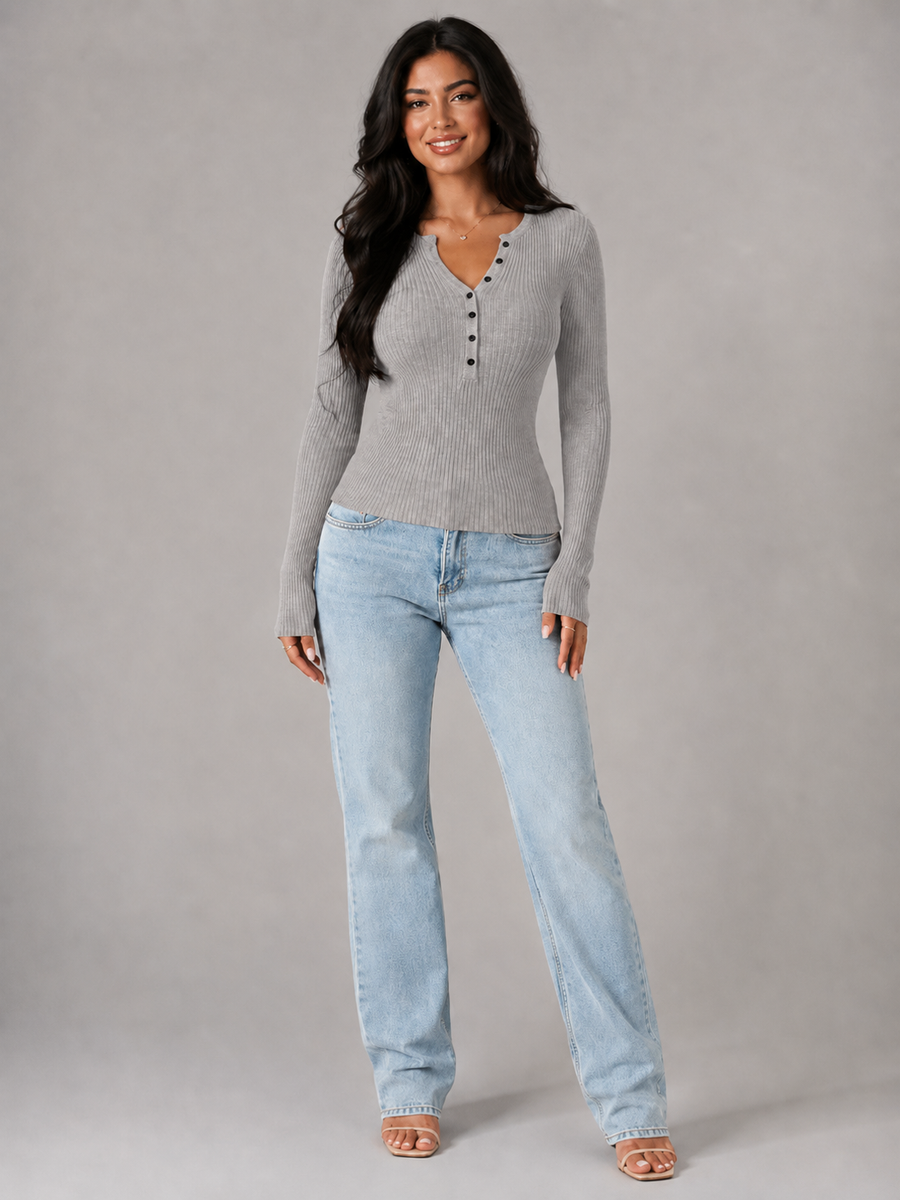 Women's ribbed knit top with button front