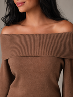 Women's off-shoulder jumper with a ribbed fold-over neckline