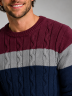 Men's colour-block cable knit crew neck jumper