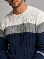 Men's colour-block cable knit crew neck jumper