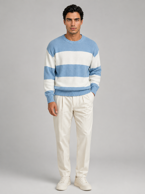 Men's block stripe crew neck jumper