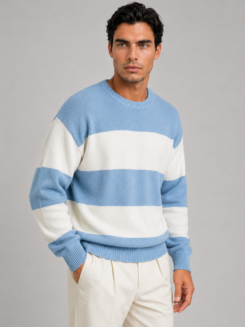 Men's block stripe crew neck jumper