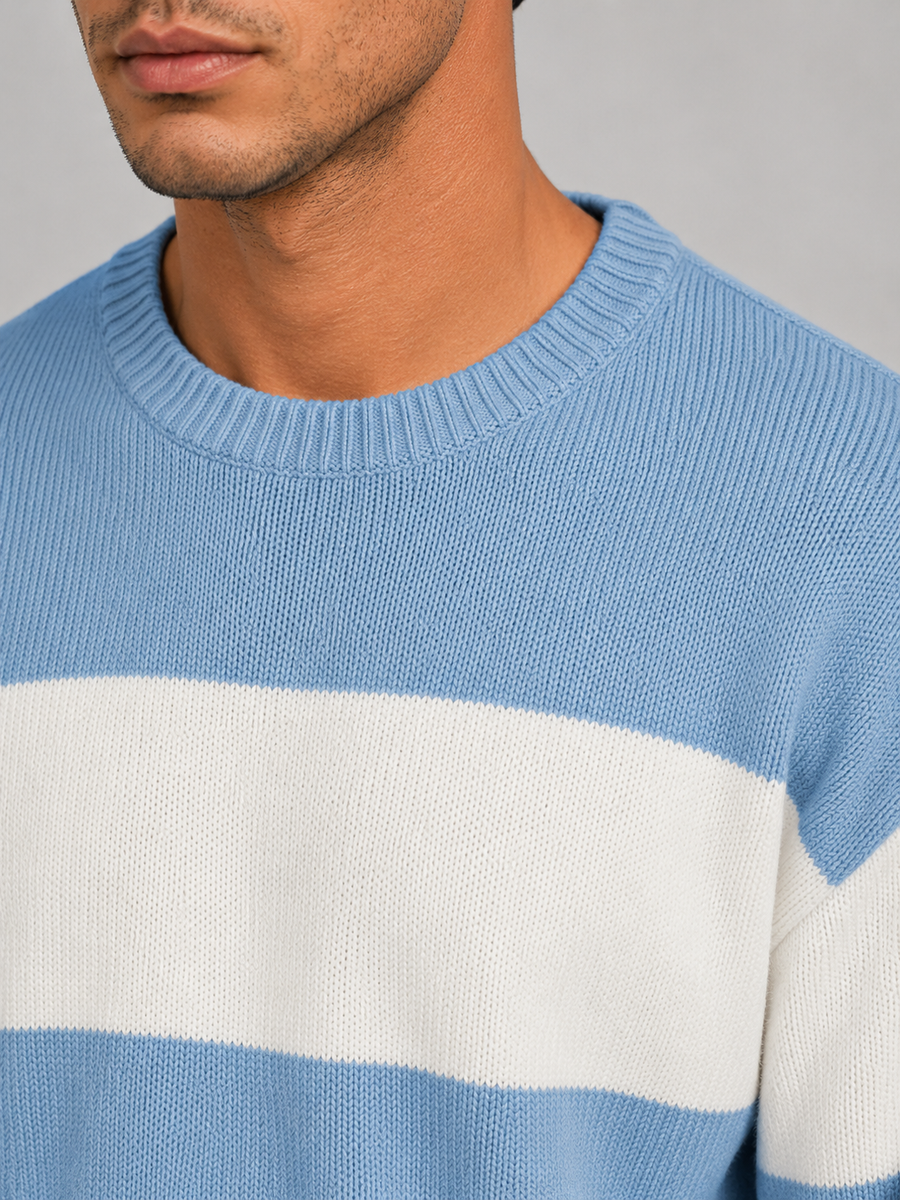 Men's block stripe crew neck jumper