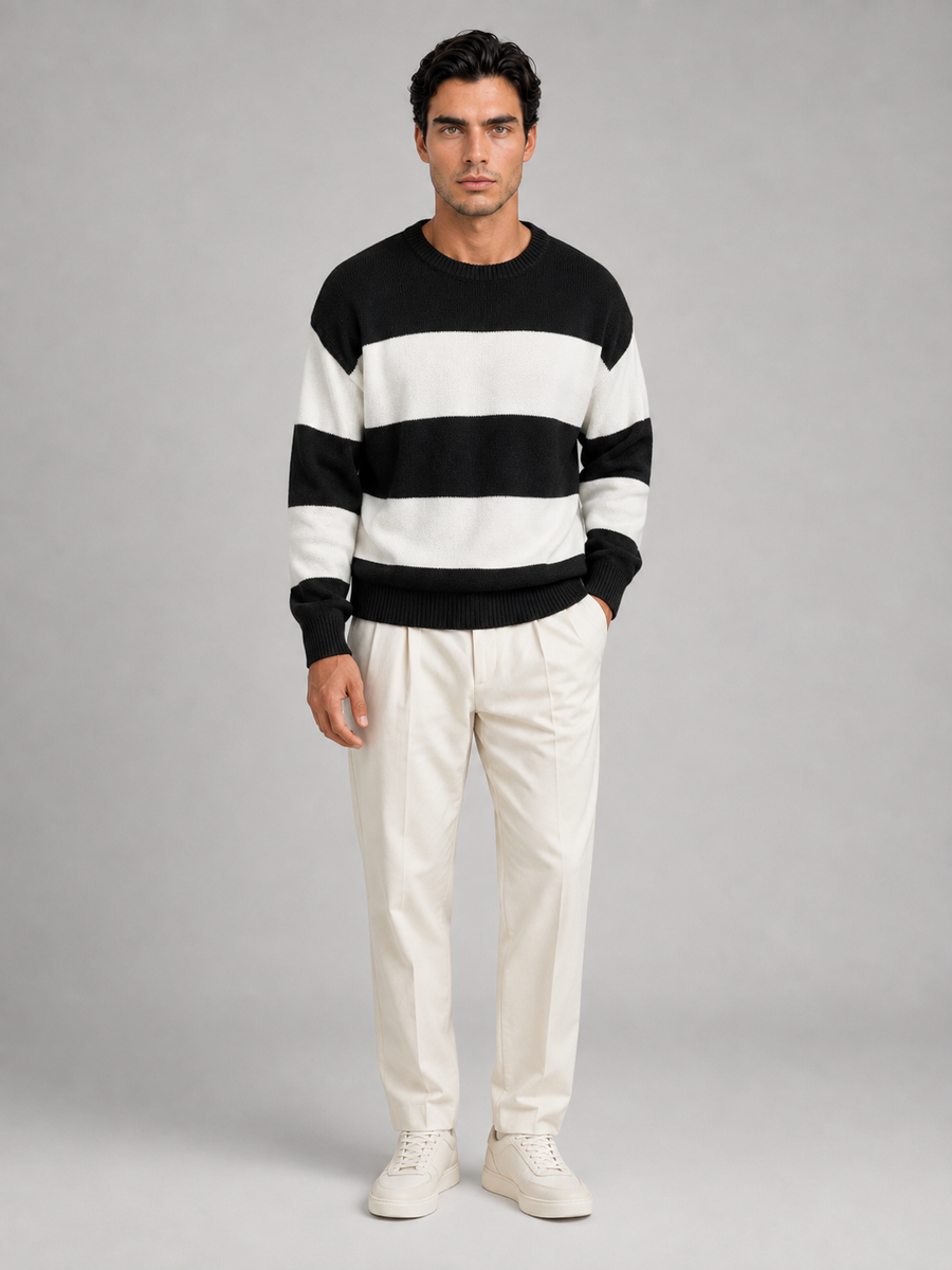 Men's block stripe crew neck jumper