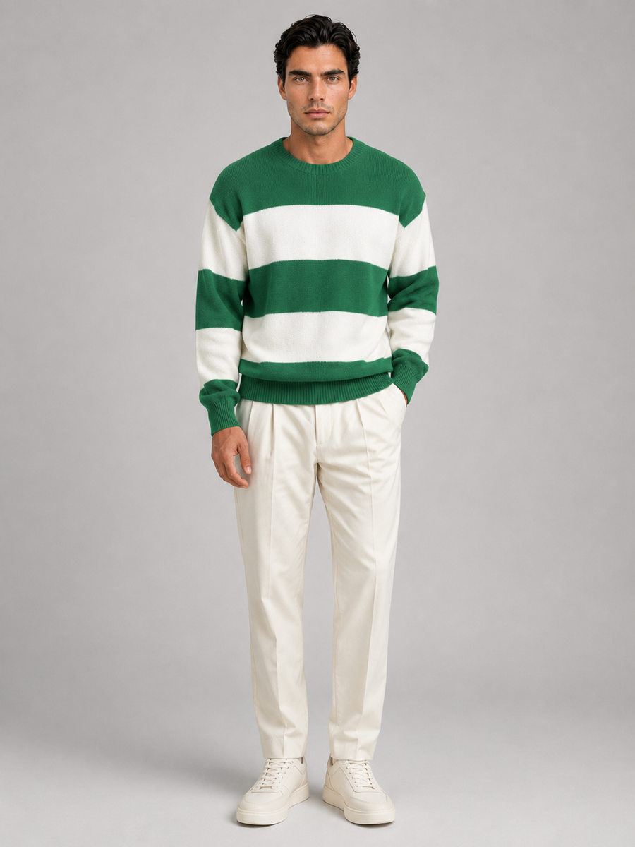 Men's block stripe crew neck jumper