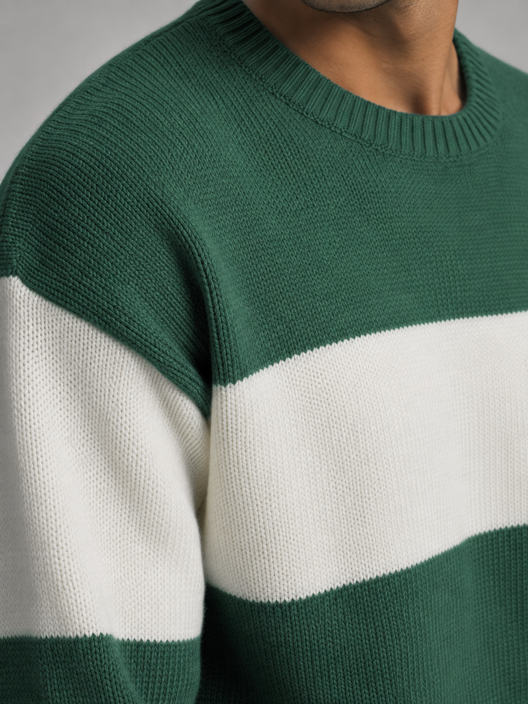 Men's block stripe crew neck jumper