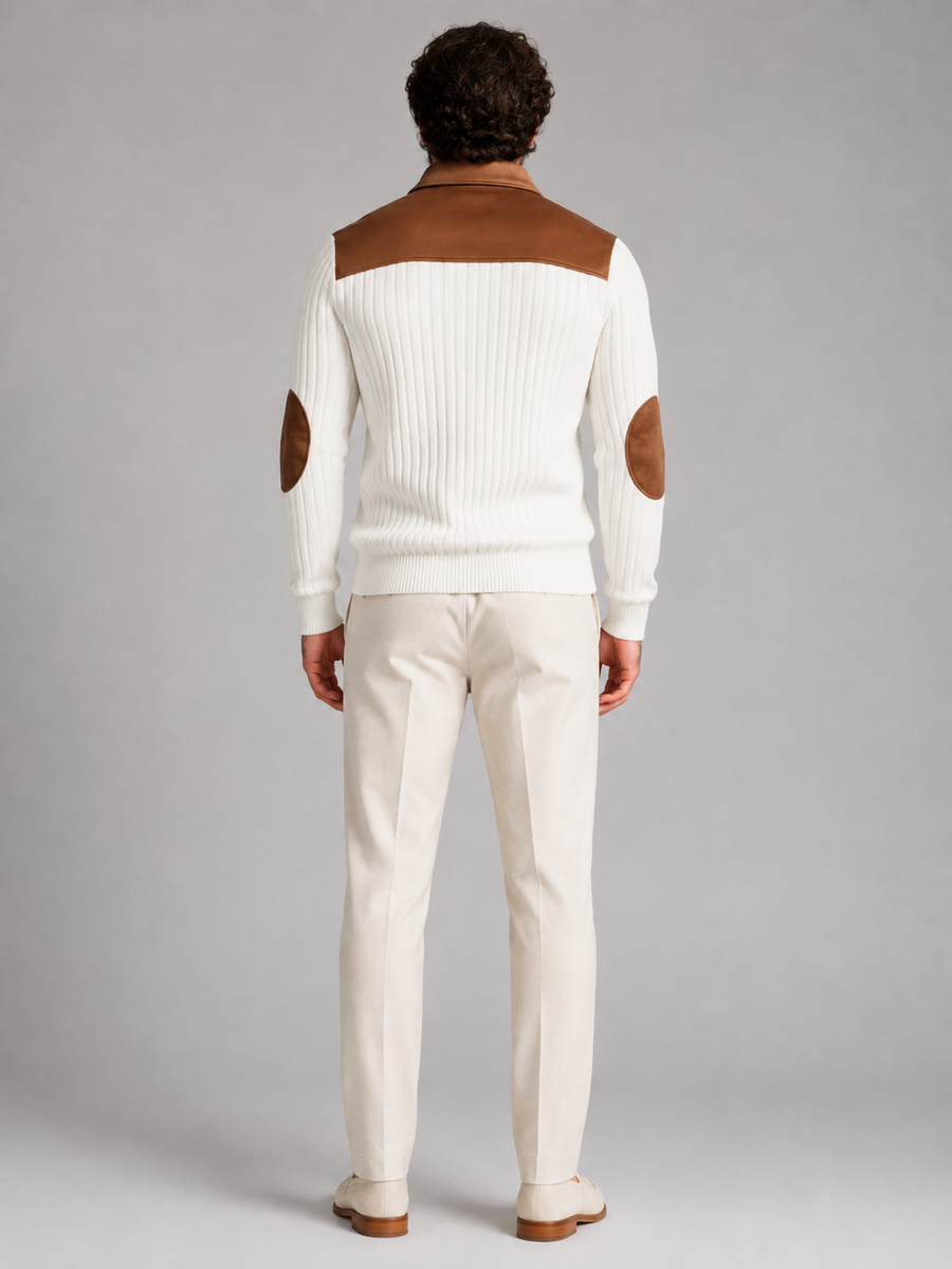 Men's contrast yoke ribbed quarter-zip jumper
